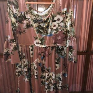 Pink Velvet Dress Bell Sleeves